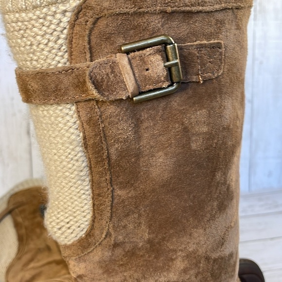 UGG Skyfall Chestnut Sweater Suede/Knit Cuff Tall Wedge Boots - Picture 10 of 14